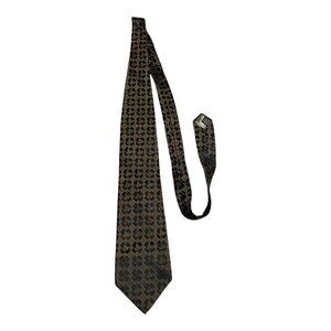 Vtg Valentino Cravatte Italian Silk Tie Black Gold Leaf Geometric Pattern